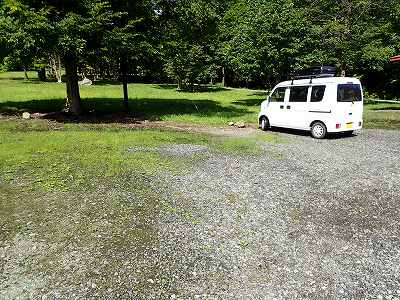 Parking lot in Shibetsu-shi hinata shinrin-koen campsite