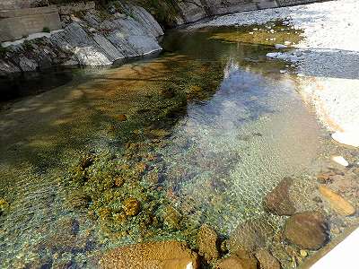 明河キャンプ場の前を流れる鞍瀬川