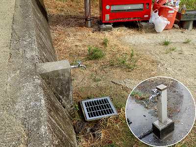 美濃田の淵キャンプ村の黒川原谷川沿いの水道施設